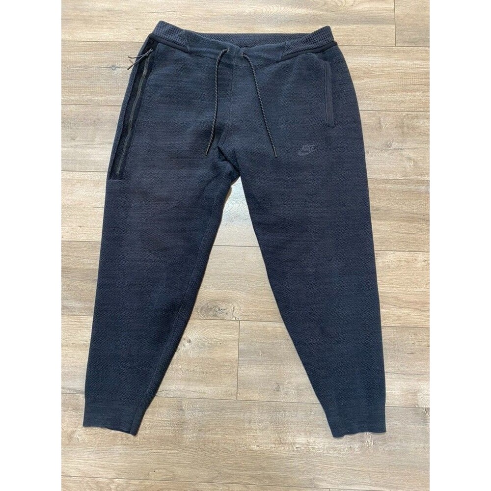 Nike Pants Mens Large Black Tech Knit Joggers Zip Pocket Drawstring 728667-010